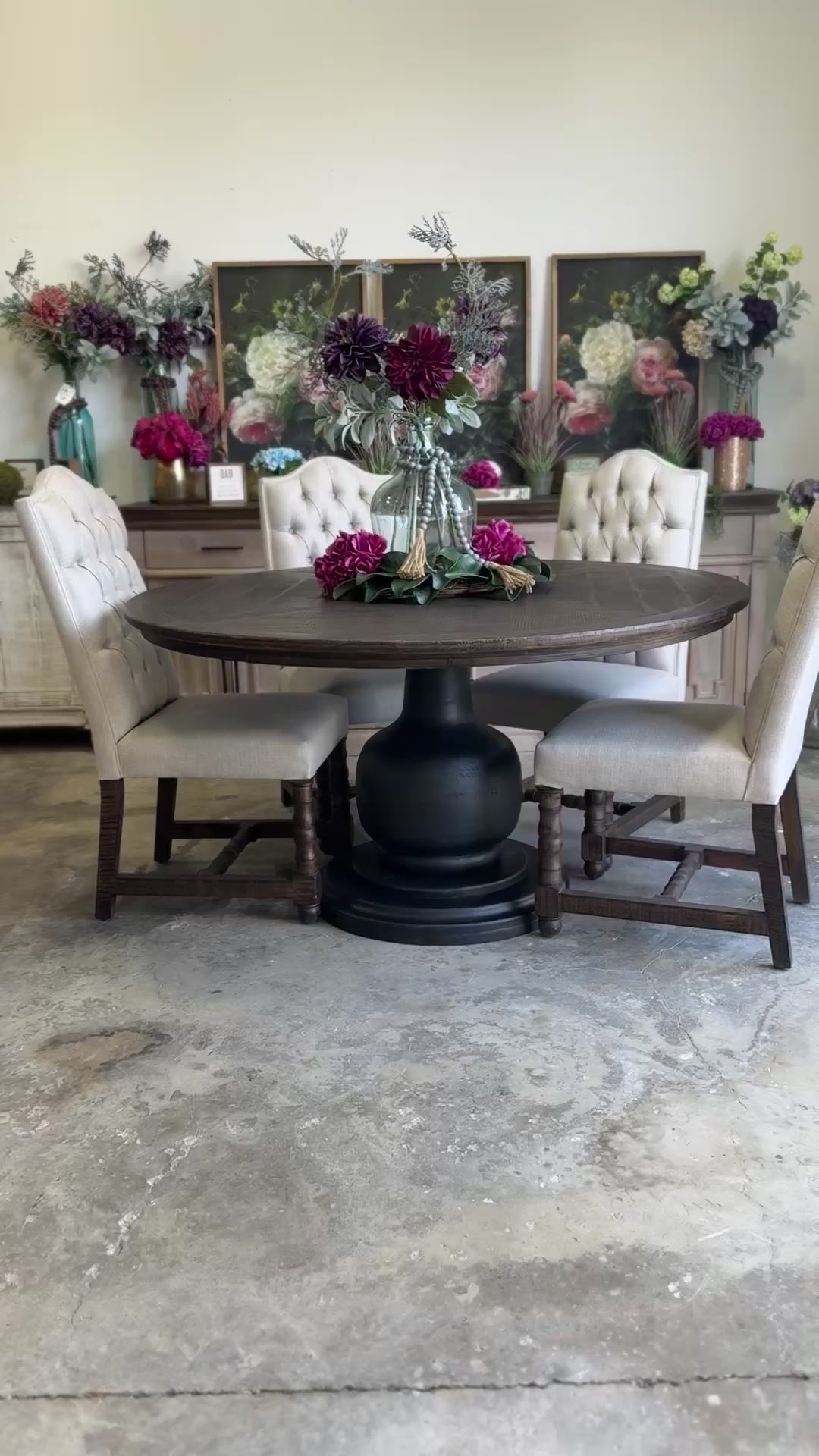 Lilly 60" Round Table - Handrubbed Black/Honeywood