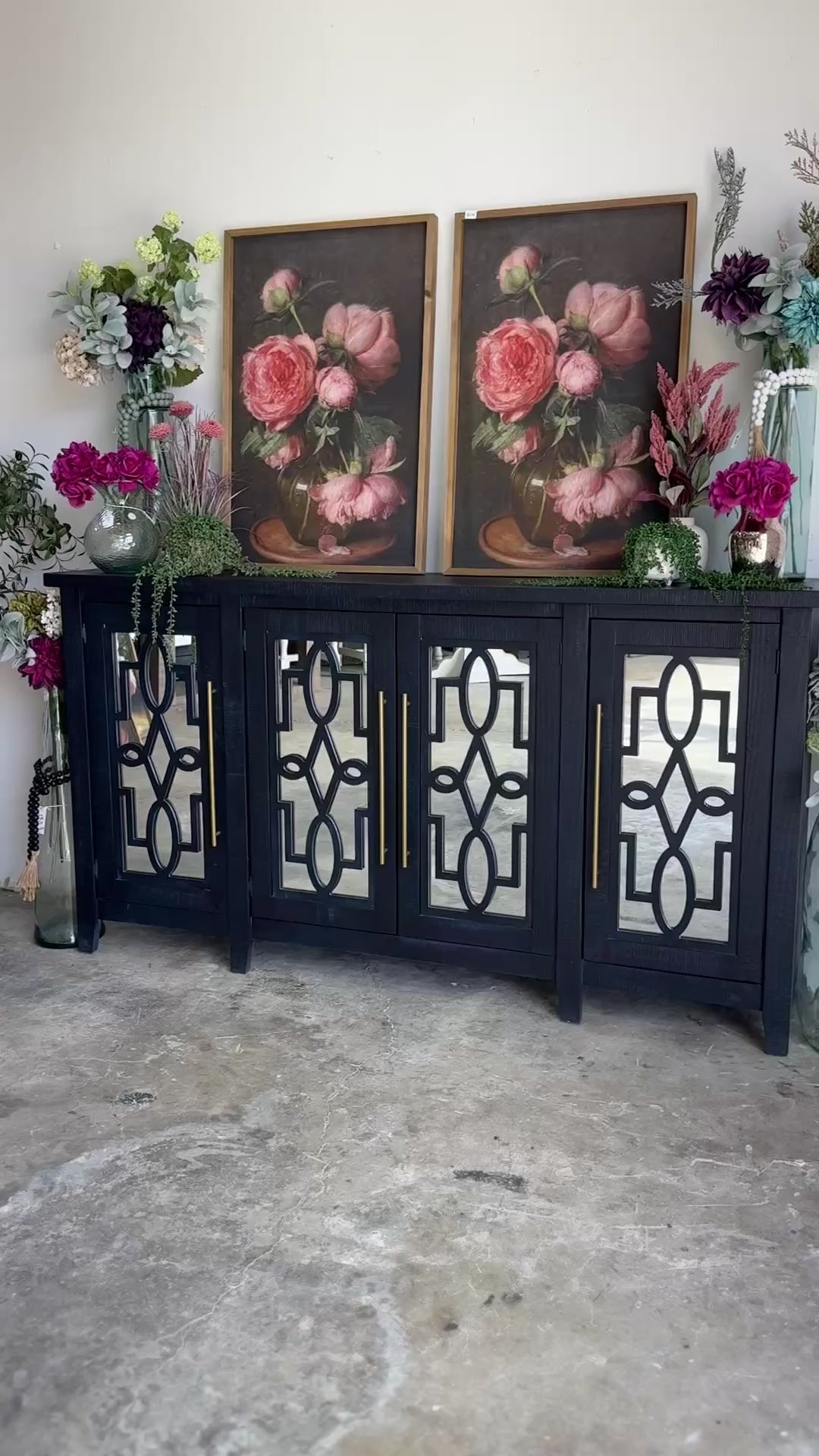 Ivy 4 Door Mirrored Console-Deep Blue and Gold