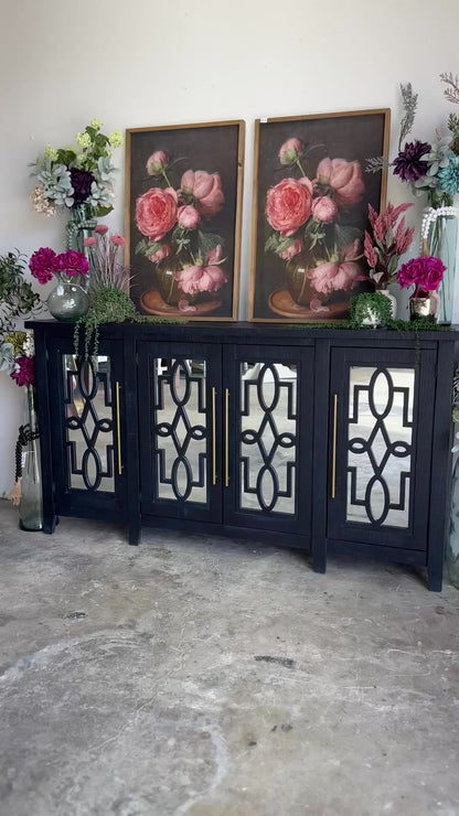 Ivy 4 Door Mirrored Console-Deep Blue and Gold