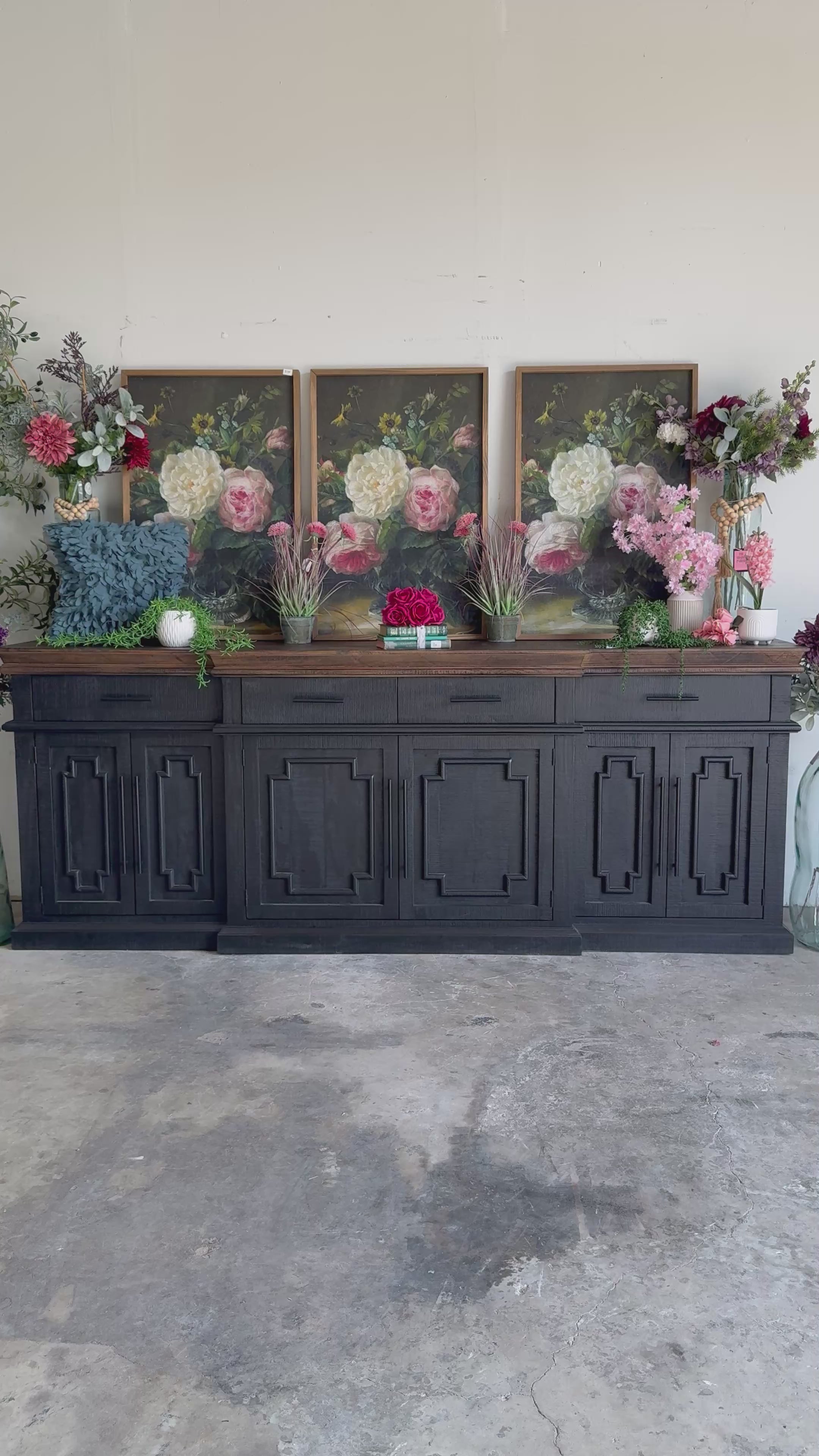 Reese 99" 6 Door Console-Black/Honeywood
