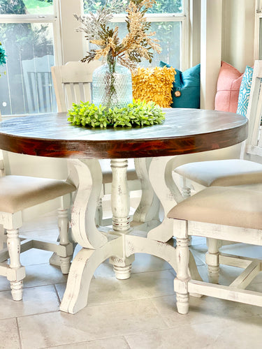 Tiffany 48” round table-White/Stained Top – The Shabby Parlor