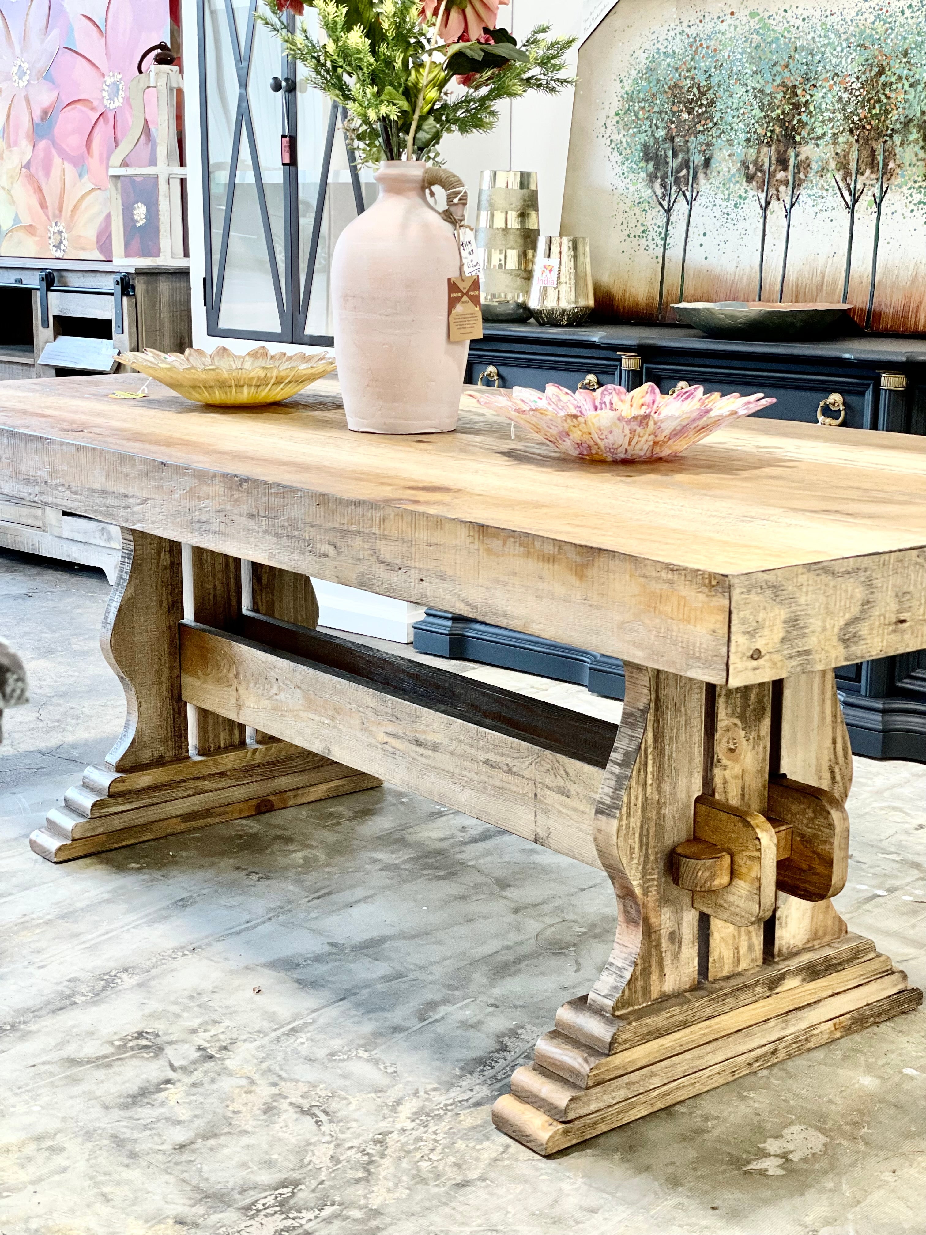 Chunky dining table discount and bench set