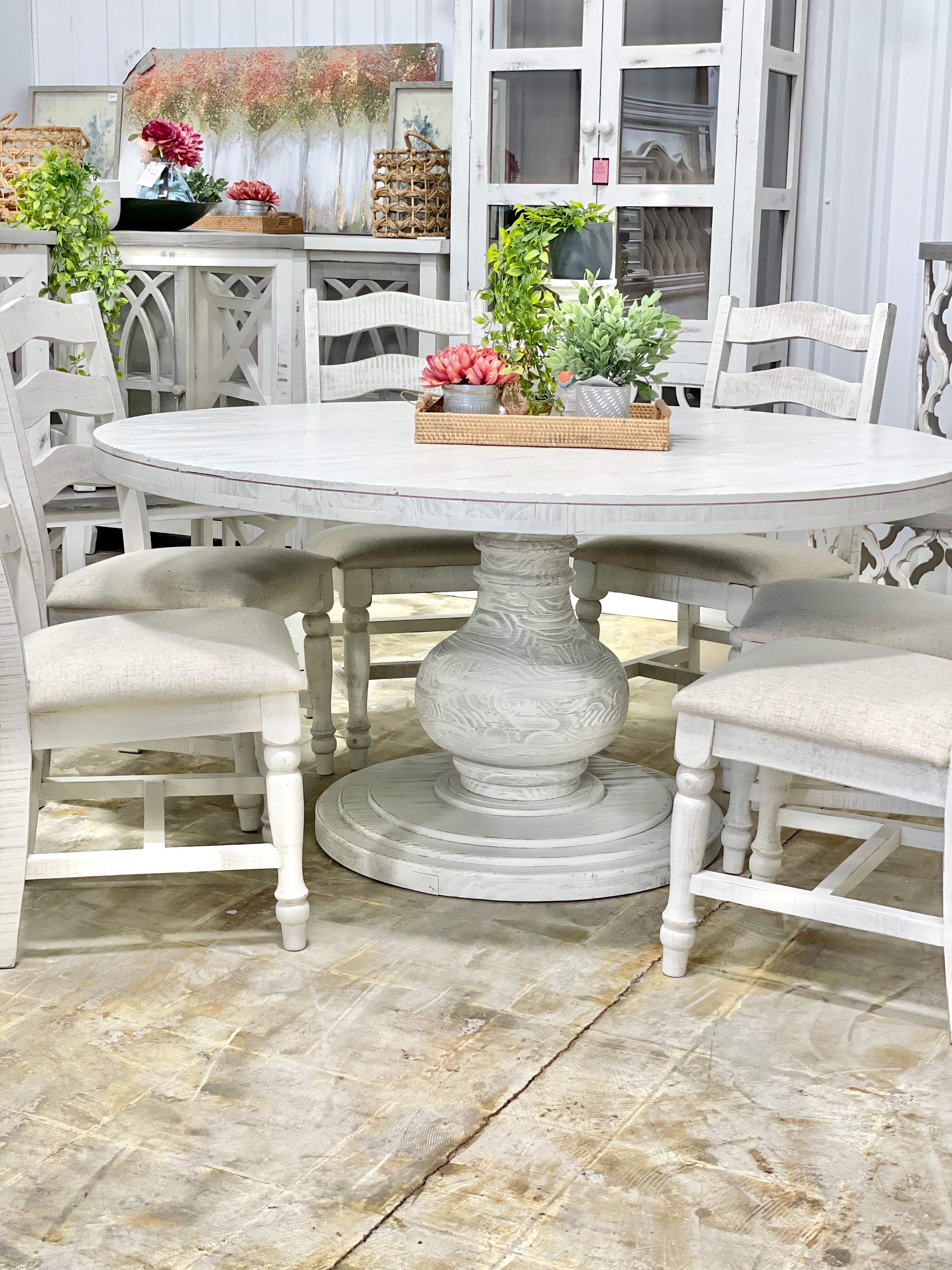 White deals round pedestal